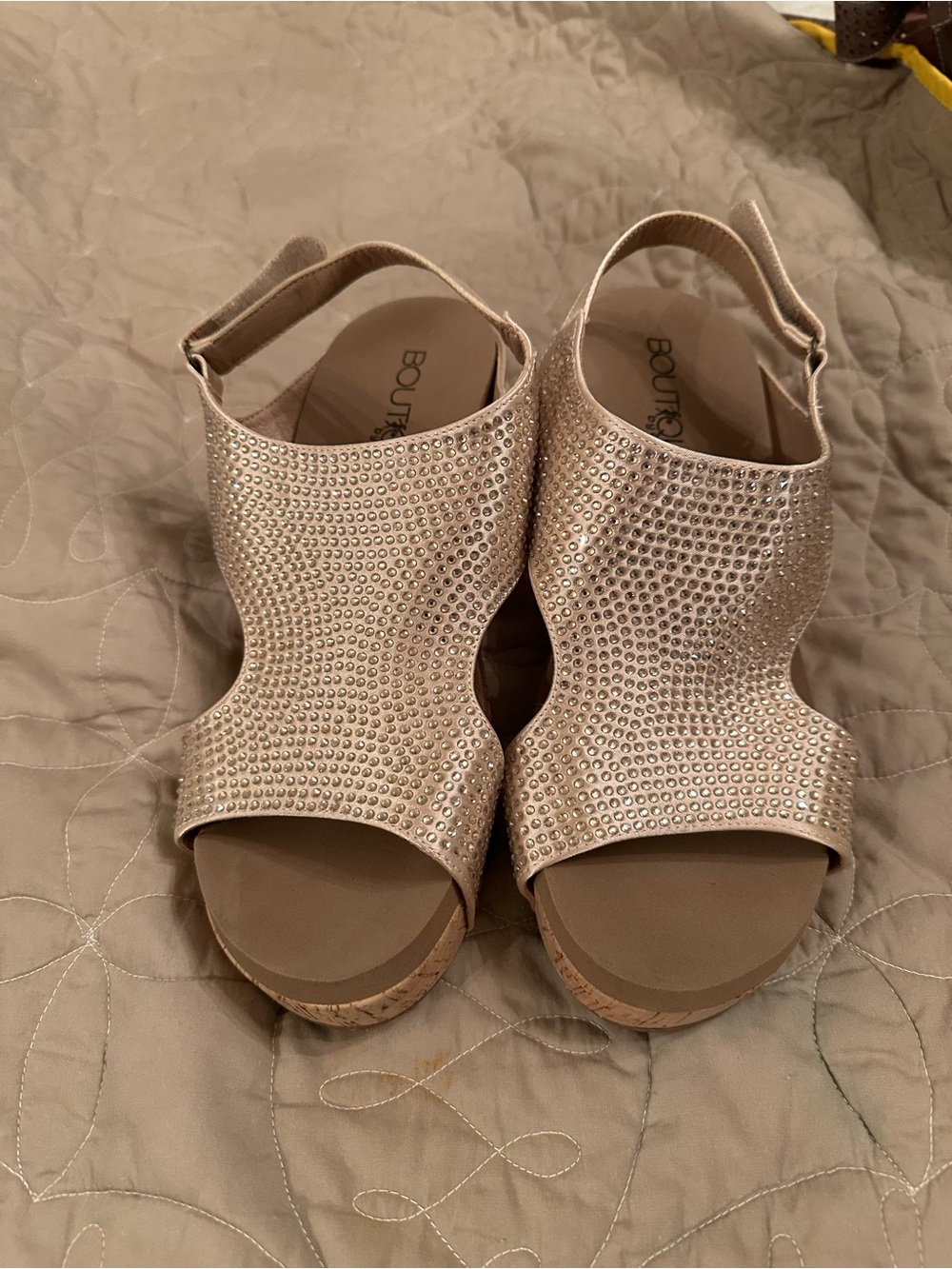 Corkys Nude Crystal Slingback Wedge Sandals